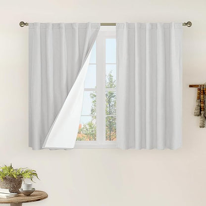 LAMIT 100% Blackout Short Linen Curtains, 40 Inch Length Linen Textured Thermal by LAMIT