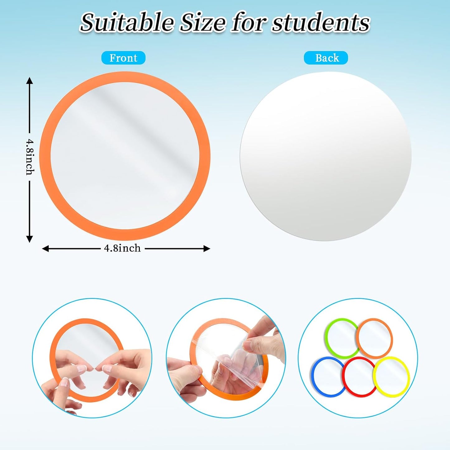 5 Pcs Small Mirrors for Kids Unbreakable Shatter Proof Mirror 4.8 x 4.8 Inches Round Plastic Safe Shatter Proof Mirrors for School Classroom DIY Crafts (Bright)
