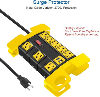 Heavy Duty Power Strip with USB, Workshop 8 Outlet Surge Protector 2700 Joules - Image 4