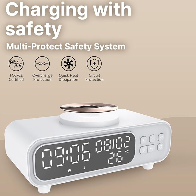 IHAO 5in1 Alarm Clock with Wireless Charging Night Light 15W Fast Charger - Image 9