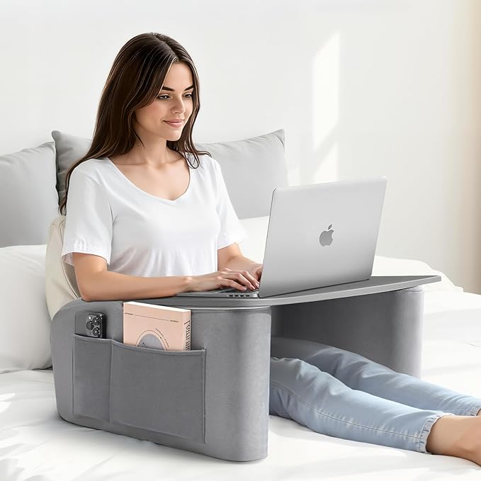 Reading Pillow for Gaming with Ergonomic Arm Rests, Wooden Lap Desk for Laptop by OPTIXCELL