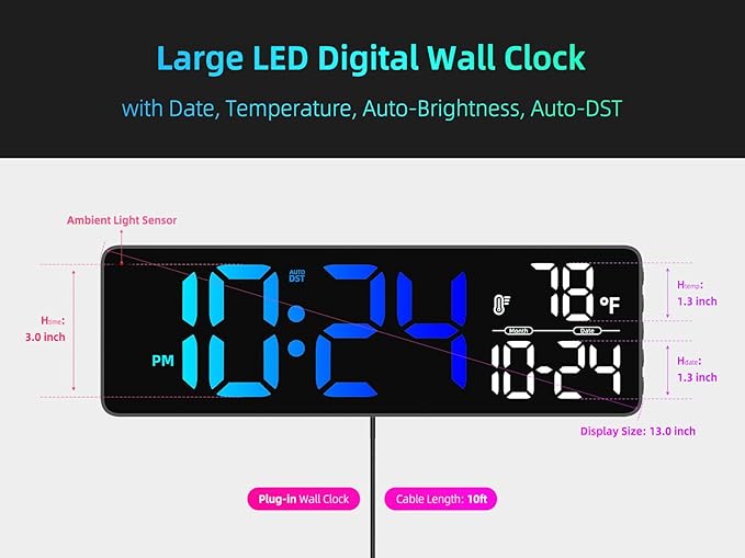 Large LED Digital Wall Clock - Image 3