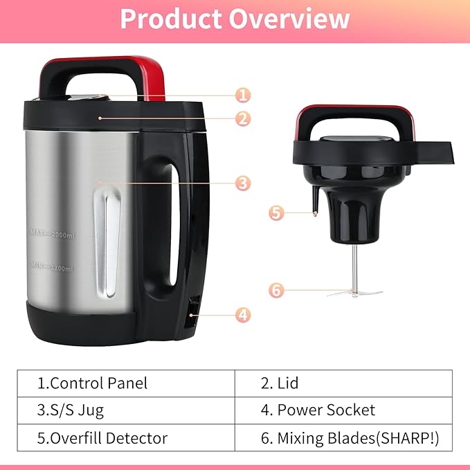 2L Soup Maker, Makes 2-6 Servings, LCD Touch Control Panel, Stainless Steel - Image 9