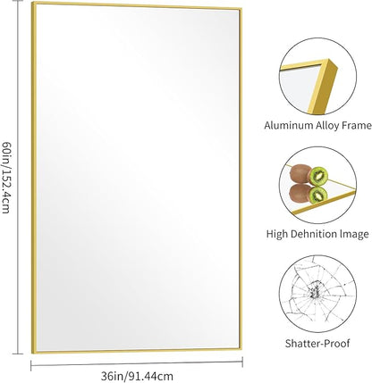 Gold Bathroom Mirror for Wall, 60x36 Inch Rectangle Mirrors - Image 4
