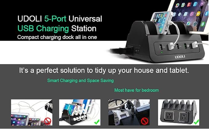 UDOLI 5 USB Ports Charging Station Organizer - Image 3