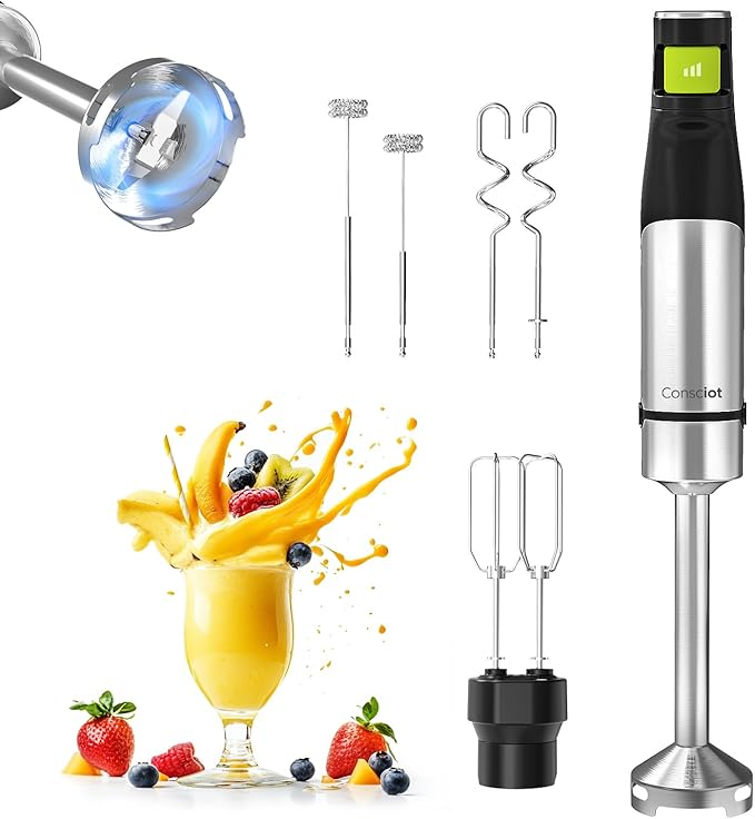 Consciot 4 in 1 Immersion Hand Blender Max 1100W, Corded Stick Emulsifier by Consciot