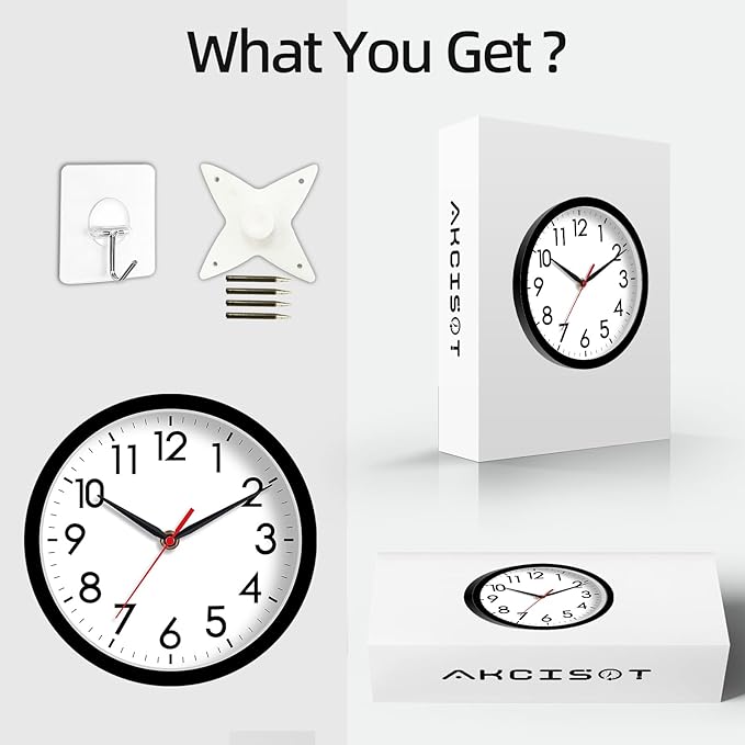 AKCISOT Wall Clock, Modern Small Wall Clocks Battery Operated 8 Inch, Silent - Image 6