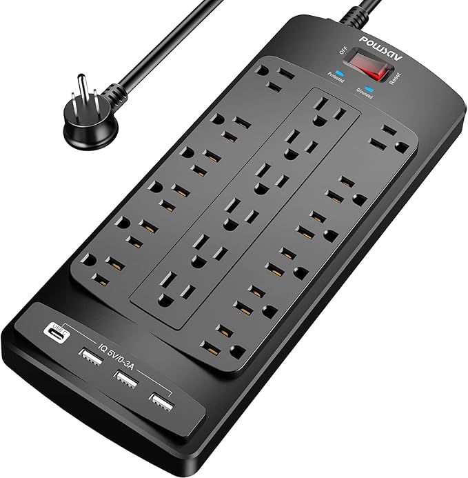 18 Outlets Surge Protector Power Strip by POWSAV