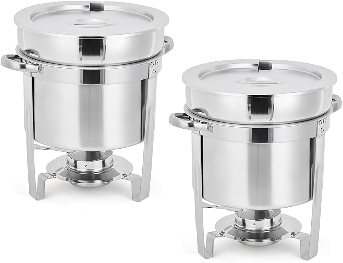 GarveeHome 7QT Soup Chafer Set of 2, Stainless Steel Round Soup Warmer by GarveeHome