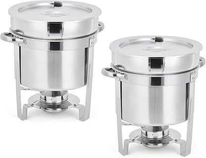 GarveeHome 7QT Soup Chafer Set of 2, Stainless Steel Round Soup Warmer by GarveeHome