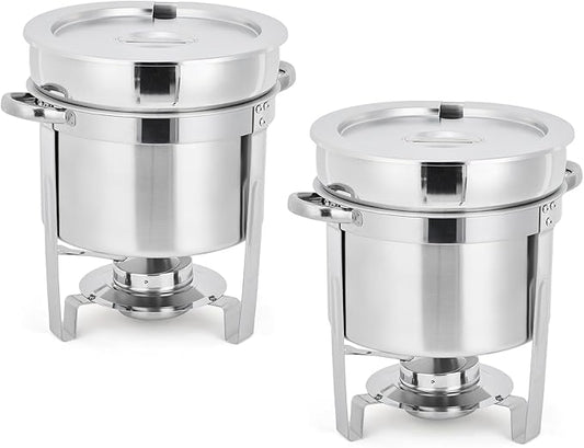GarveeHome 7QT Soup Chafer Set of 2, Stainless Steel Round Soup Warmer by GarveeHome