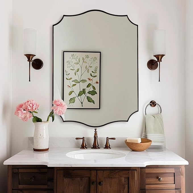 ANDY STAR Scalloped Bathroom Mirror, Antique Bronze Decorative Bathroom Mirrors - Image 9