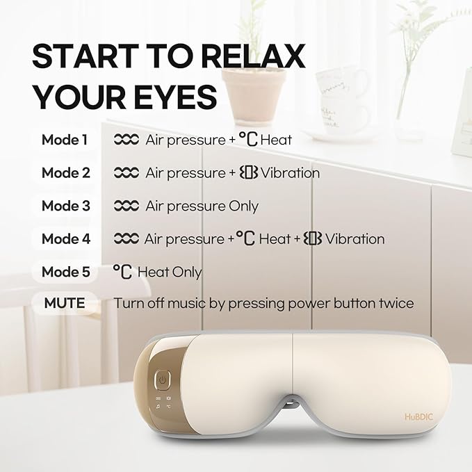 HubiCare Eye Massager with Heat, and Music Helps Relieve Strain, Dark Circles - Image 6