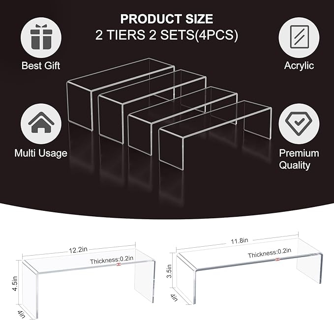 Blaithom Acrylic Display Riser Stand, Thickened to 0.2'' Acrylic Shelf Risers - Image 2