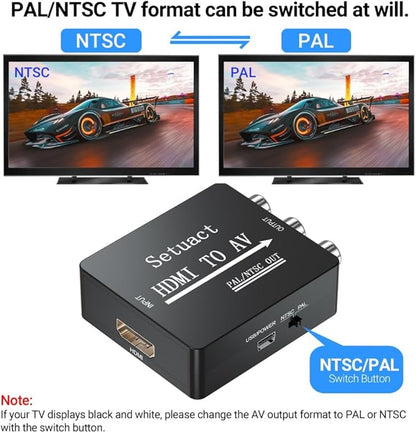 Setuact HDMI to AV Converter, HDMI to RCA Converter, Supports PAL/NTSC - Image 4