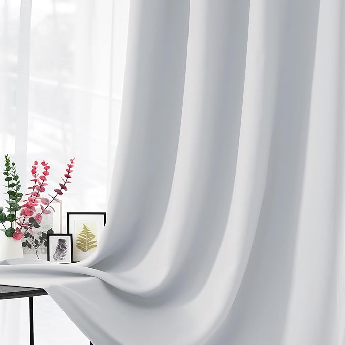 CUCRAF Grayish White Blackout Curtains 54 Inches Long, Thermal Insulated Noise - Image 4