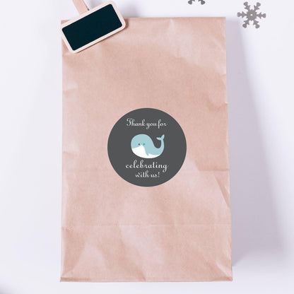 Blue Grey Whale Thank You Stickers, Boy Baby Shower Party Favor Labels, 2 Inch, 40-Pack