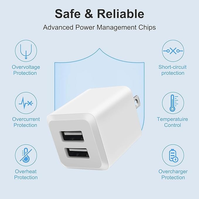 USB Wall Charger, Charger Block，Dual Port USB Cube Chargers，Power Adapter - Image 4