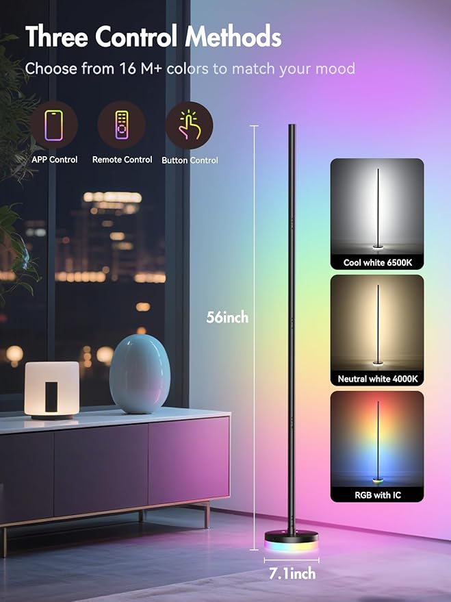 OIYN Corner Floor Lamp, RGBICW LED Corner Lamp - Image 2