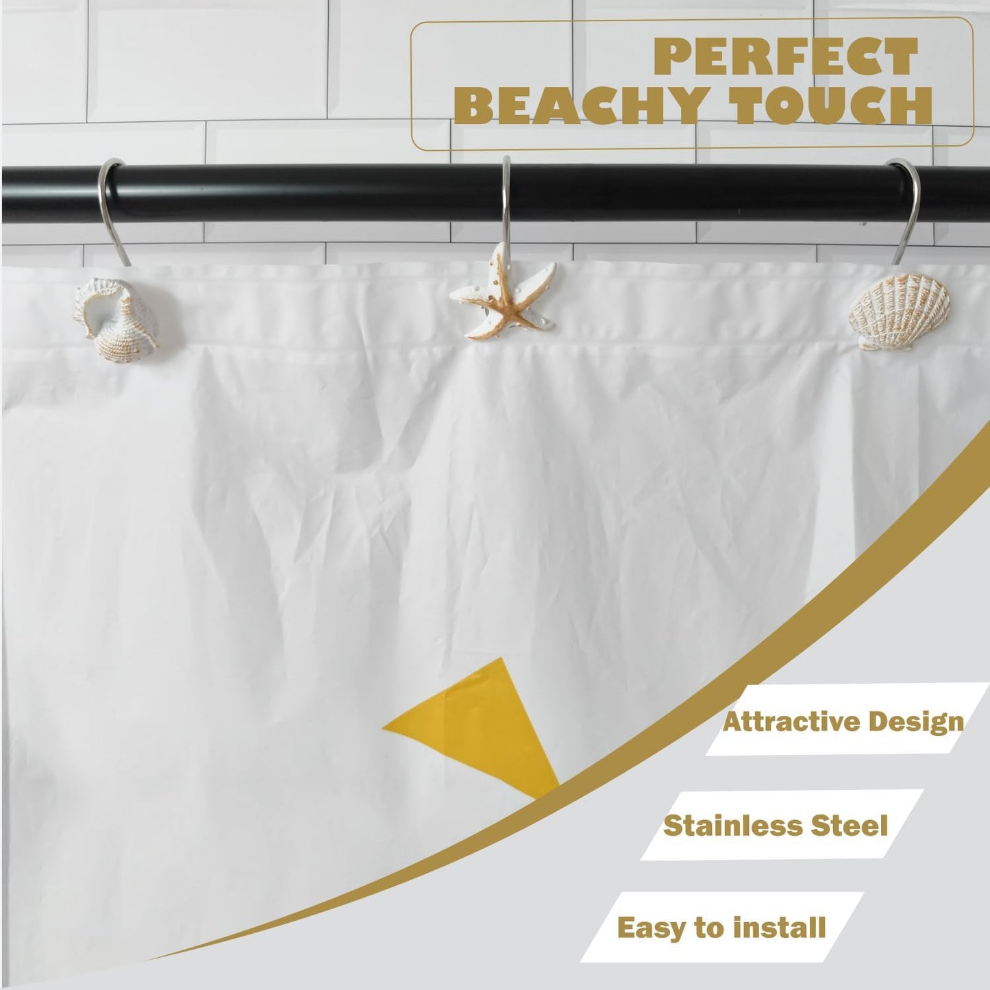 Seashell Shower Curtain Hooks 12pcs Beach Shower Curtain Rings Bath Shower Hooks Rust Proof Curtain Hangers Coastal Bathroom Accessories Decors