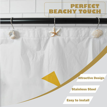 Seashell Shower Curtain Hooks 12pcs Beach Shower Curtain Rings Bath Shower Hooks Rust Proof Curtain Hangers Coastal Bathroom Accessories Decors