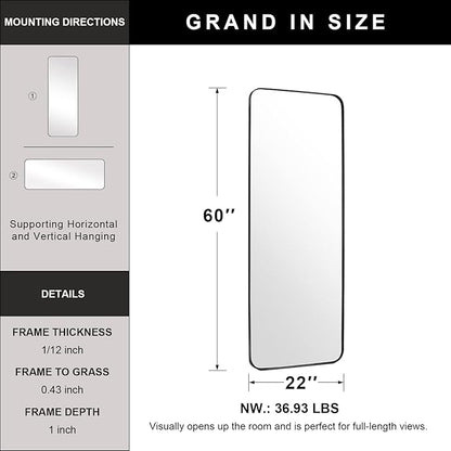 ANDY STAR 22" x 60" Full Length Wall Mirror, Large Black Mirror - Image 4