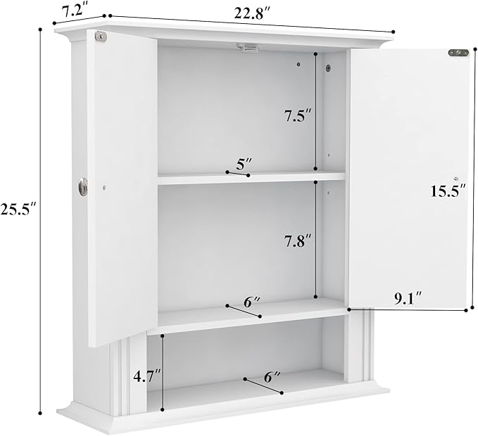 White Bathroom Wall Cabinet, Over the Toilet Storage Cabinet, Bathroom Cabinet - Image 3