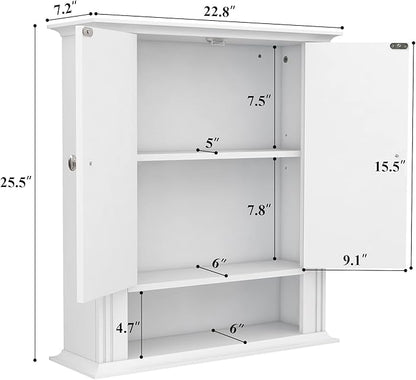 White Bathroom Wall Cabinet, Over the Toilet Storage Cabinet, Bathroom Cabinet - Image 3