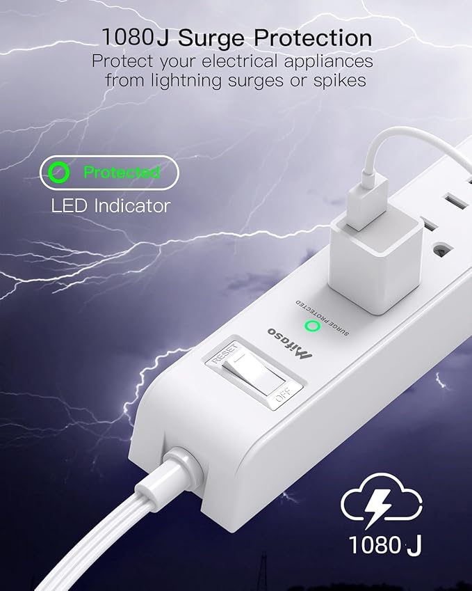 2 Pack Power Strip, 15FT Long Extension Cord, Surge Protector - Image 6