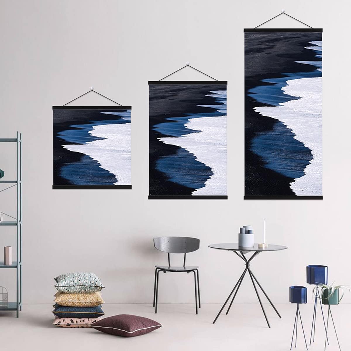 Ywlake Magnetic Poster Hanger, 12x18 12x16 12x24 Poster Frame Wood Wooden Magnet Print Posters Dowel Scroll Hanger Hangers Hanging Kit for Walls Map Canvas Artwork (Black, 12")