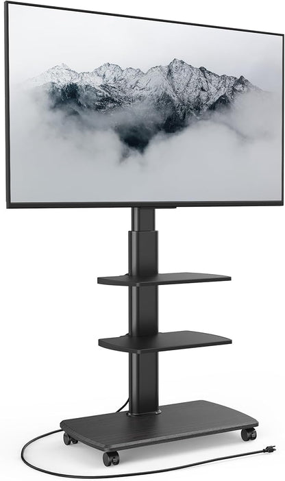FITUEYES Rolling TV Stand with Power Outlets, Swivel Portable TV Stand by FITUEYES