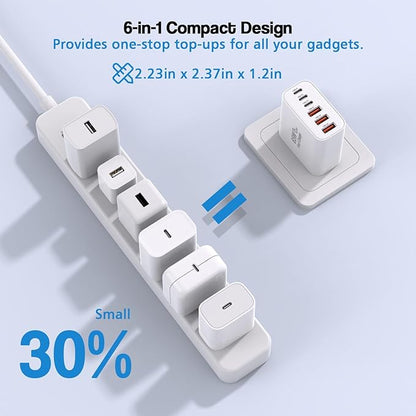 3 Pack 65W GaN Type C Wall Charger Block, 6-Port Fast Charging Block, PD USB C - Image 3