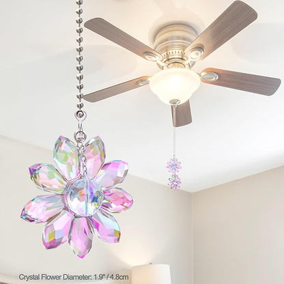 LEFERS Ceiling Fan Pull Chain, 2 Pieces 1.8" Crystal Glass Flower Pendants - Image 3