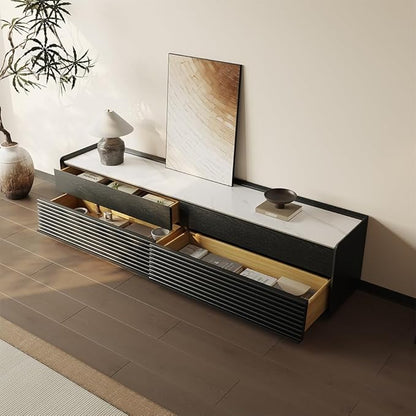 POVISON Fully-Assembled Mid Century Glossy Sintered Stone TV Stand, 78.74" Wood - Image 6