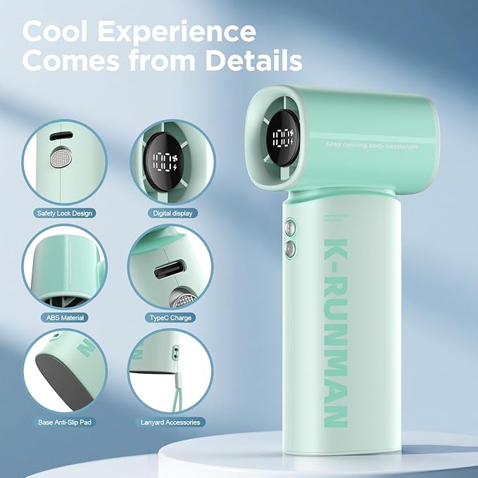K-RUNMAN Portable Handheld Turbo Fan, 100 Speeds Adjustable Mini Personal Fan - Image 4