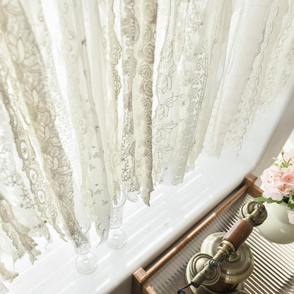 Boho Kitchen Curtains Short Shabby Chic Lace curtain for Bedroom Handmade Cotton Crochet Lace Kitchen Valance Country Cottage Cafe Curtain 16 inch Long Bohemian Wedding Decor 30x16 Inch,Cream