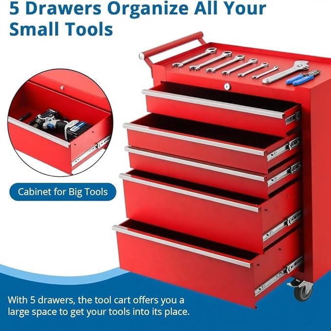IDEALHOUSE Rolling Tool Chest, 5 Drawers Tool Storage Cabinet, Toolbox - Image 8
