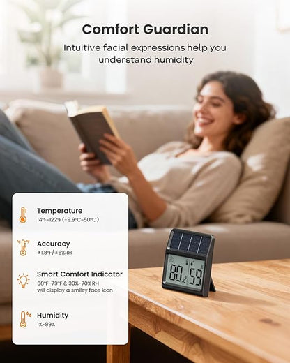 Digital Indoor Thermometer & Hygrometer, Light Powered Solar Indoor Temperature - Image 5