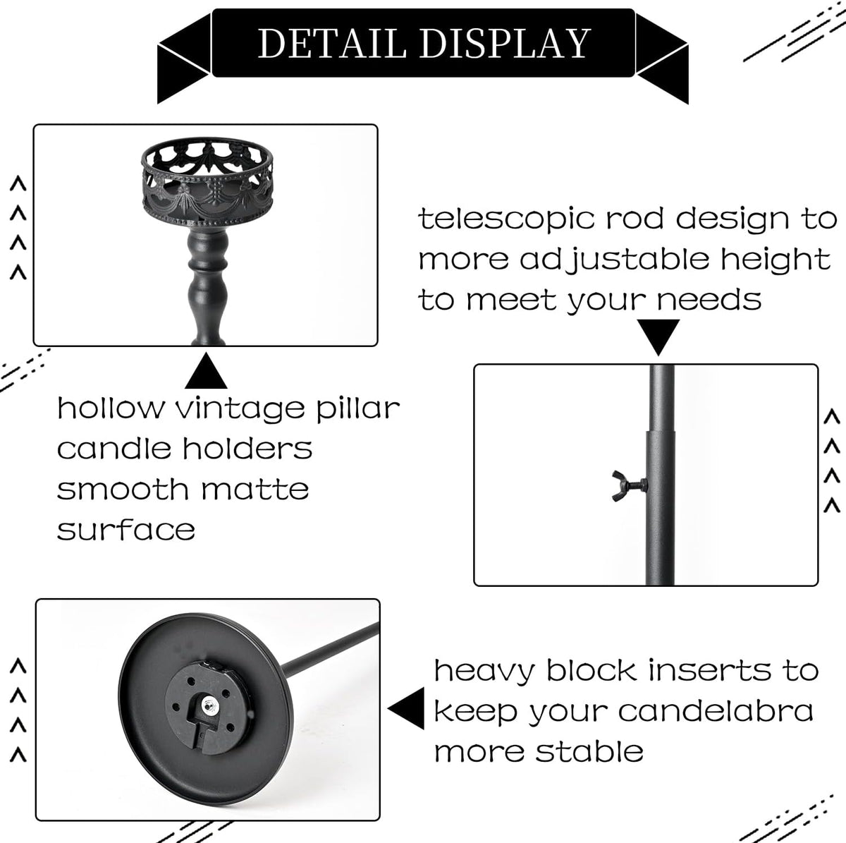 3Pcs Matte Black Floor Candle Holders Centerpieces for Pillar Candles | Adjus...