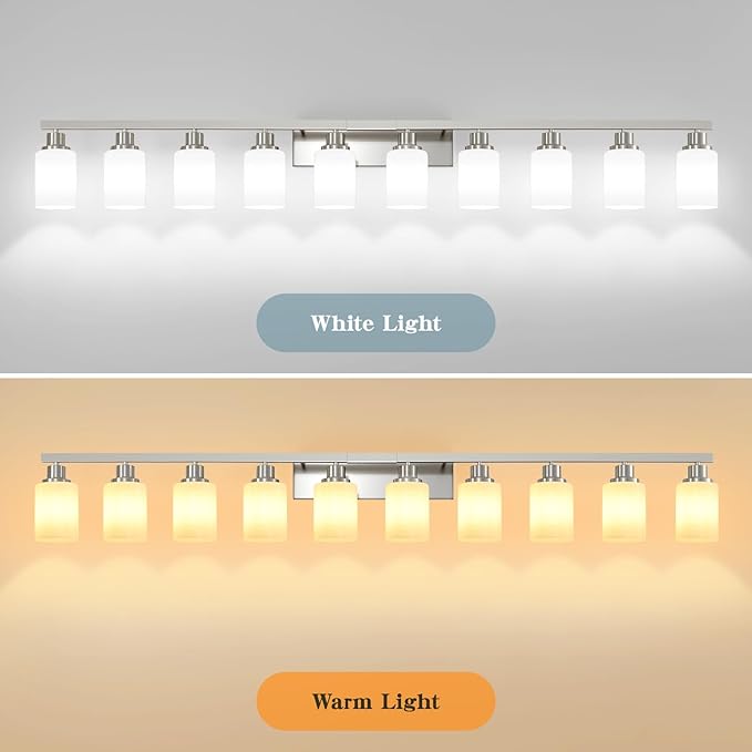 DIKAIDA 10-Light Bathroom Vanity Light Brushed Nickel, 64.5in Vanity Lights - Image 8