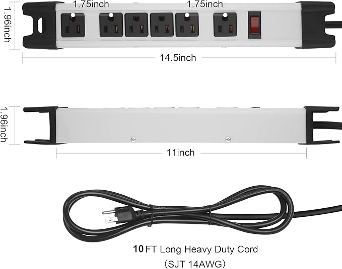 Heavy Duty Power Strip Surge Protector, 6 Outlet Industrial Metal Power Strip - Image 3