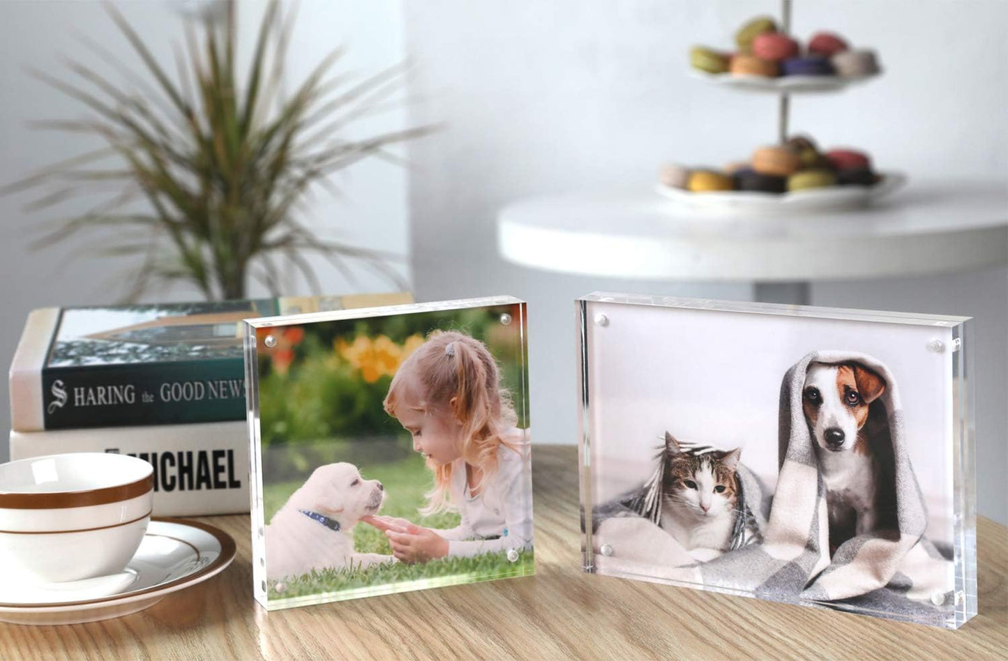 Magicool Premium Acrylic Photo Frame- Magnet Photo Frame -Double Sied Thick Desktop Frames (5x5 5 pack)