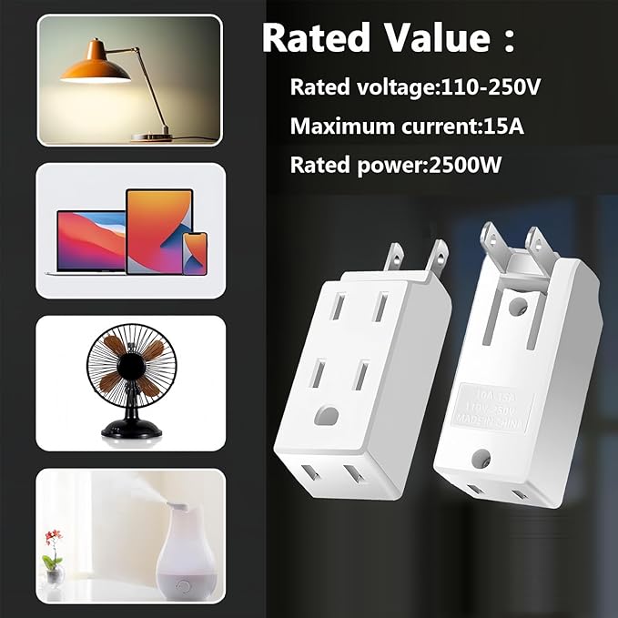 Multi Plug Outlet Extender, AC Flat Plug Adapter Outlet, Mini Indoor Wall Tap - Image 5