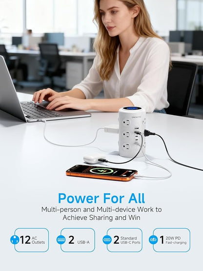 Tower Power Strip with 1 Dedicated PD 20W Fast-Charging Port, 12 Outlets - Image 4