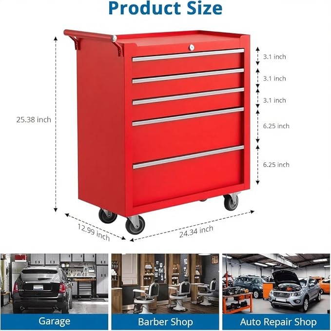 IDEALHOUSE Rolling Tool Chest, 5 Drawers Tool Storage Cabinet, Toolbox - Image 3
