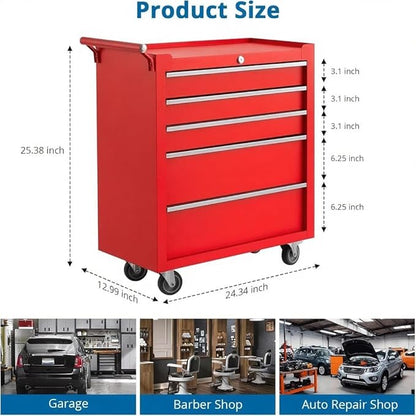IDEALHOUSE Rolling Tool Chest, 5 Drawers Tool Storage Cabinet, Toolbox - Image 3