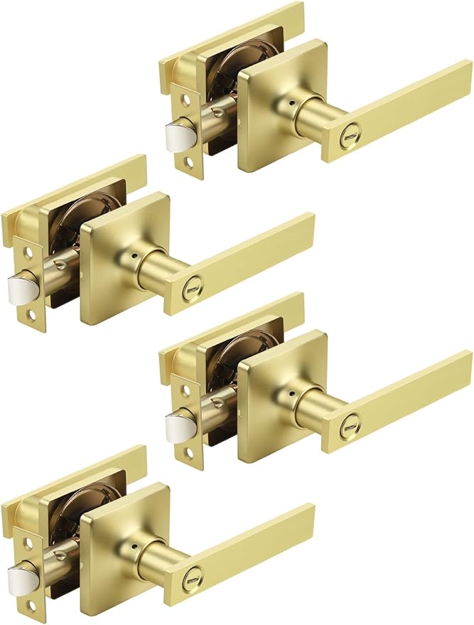 Mengico 4 Pack Gold Privacy Lever Door Handle Interior by Mengico