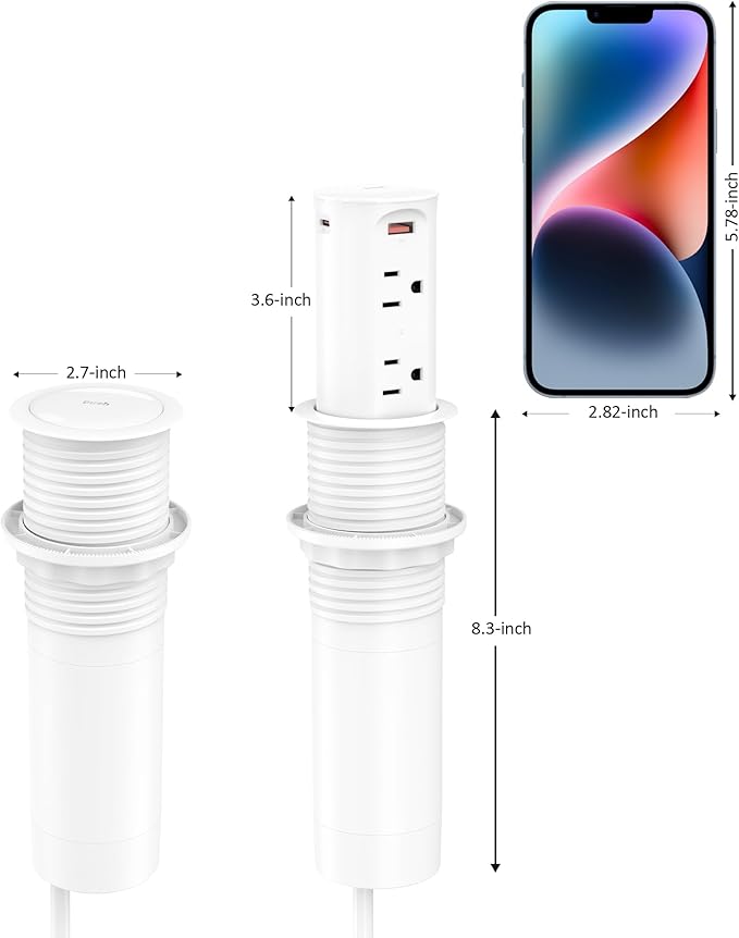 2.5 inch Hole Pop up Outlet for Countertop, 20W USB C, 4 USB Ports, 4 Outlets - Image 8
