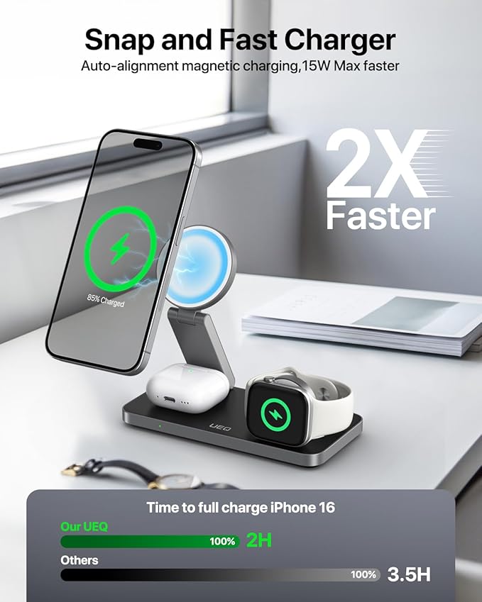 UEQ Foldable 3 in 1 Wireless Charging Station - Image 2