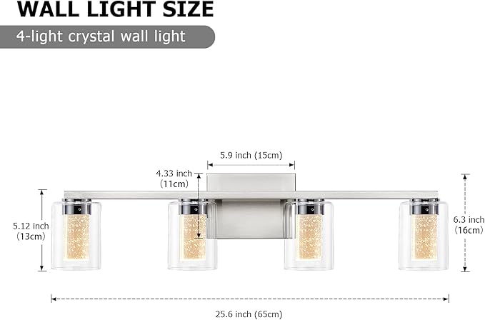 SADENICEL 4-Light Bathroom Light Fixtures, Brushed Nickel, Dimmable LED - Image 2